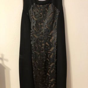 Black dress with beige liner.